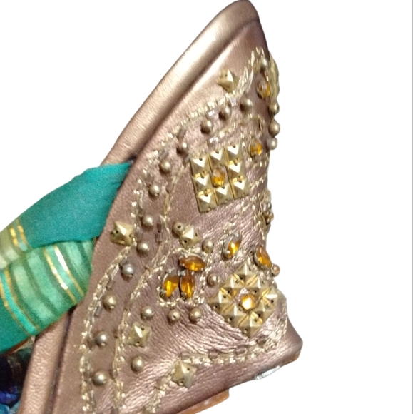 NEW Cole Haan Gemstone Embellished Gold Wedge Sandal - Picture 7 of 11